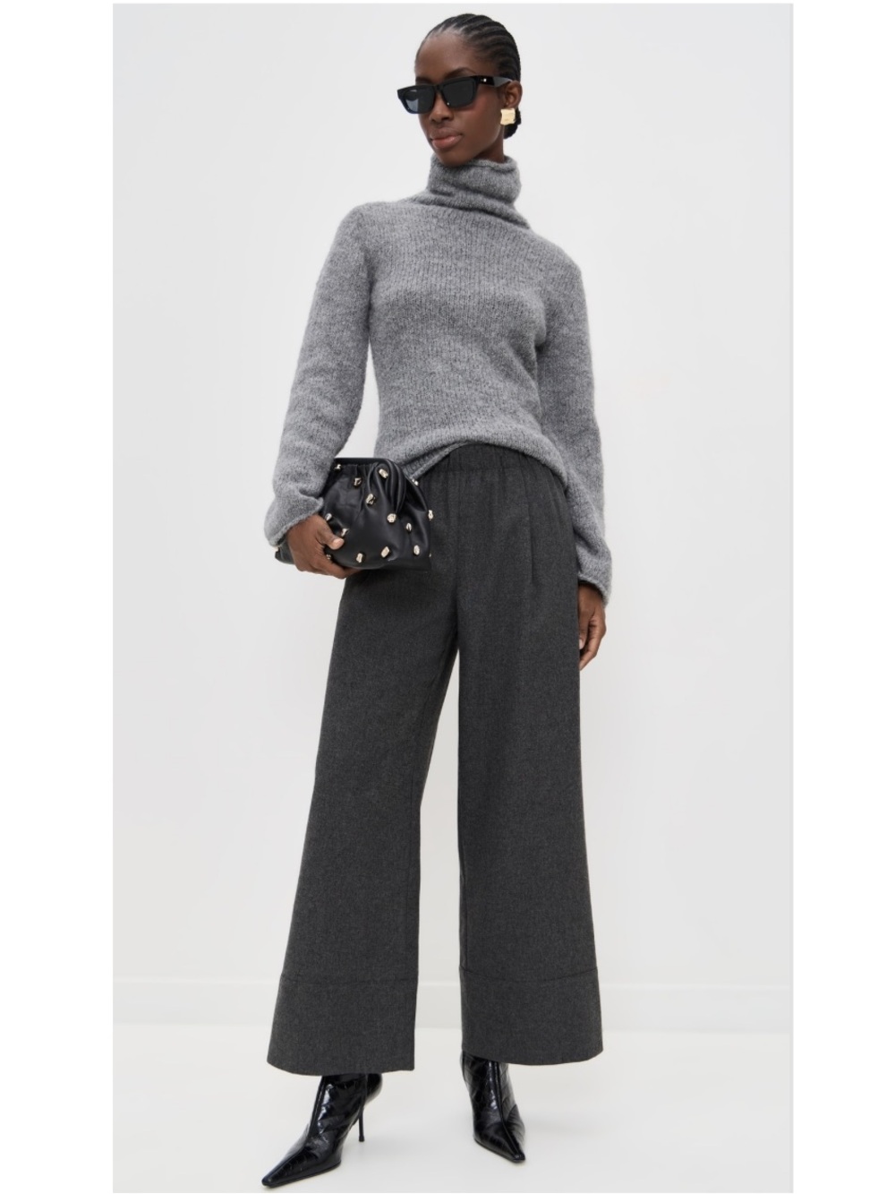 Reformation Pants Fernando Wide Leg in Grey Wool